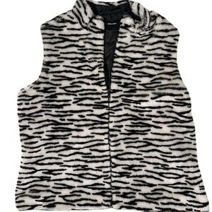 Medium / Large Faux Fur Zebra Print Vest – Y2K Animal Print Layering‎ Statement